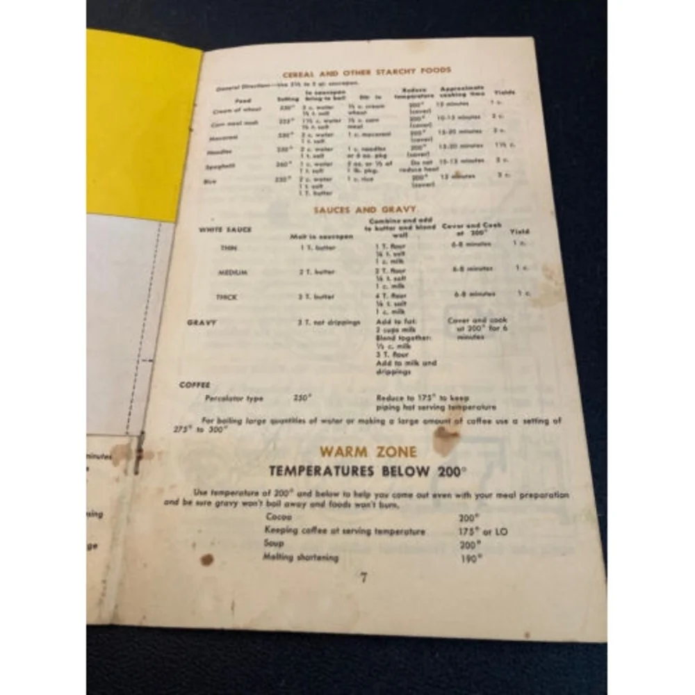 Vtg Robertshaw Thermal Eye Range Thermostat Instruction Cooking Suggestion Table